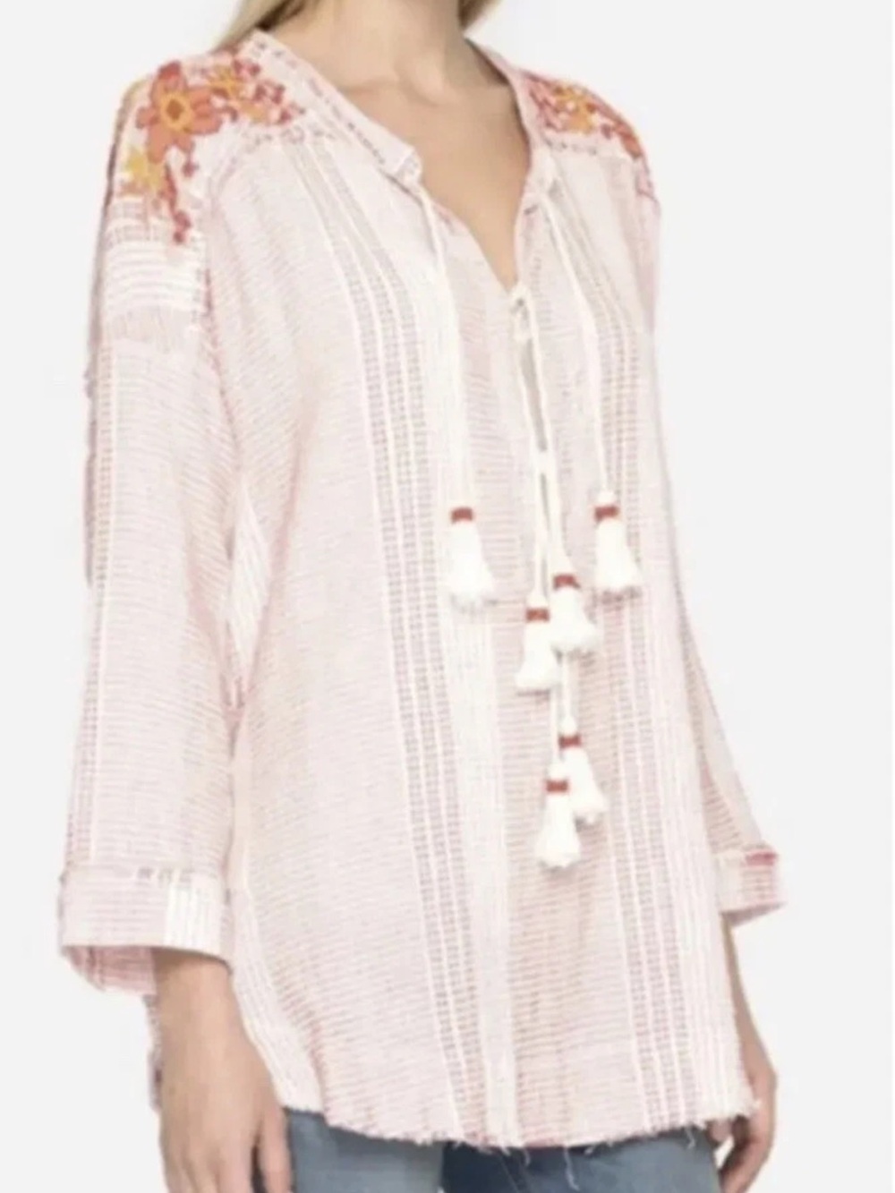 EUC Oversized Johnny Was Jacque Boho Stripe Beaded Tunic Size Medium